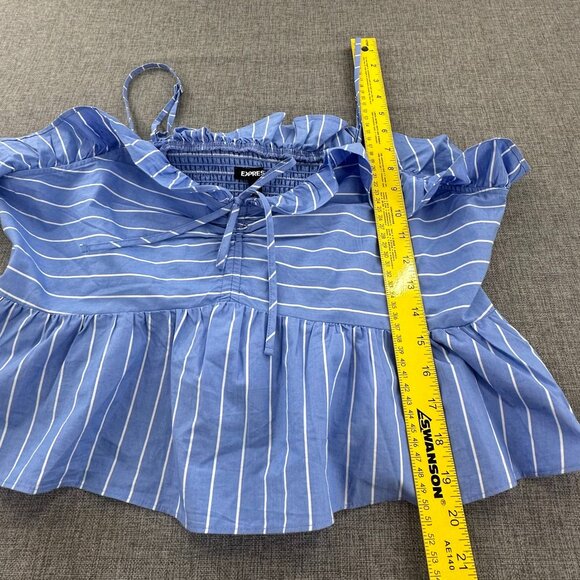 NEW! Express Cropped Peplum Top XL Striped Blue White Ruffled msrp: $54 Cotton - Picture 5 of 14